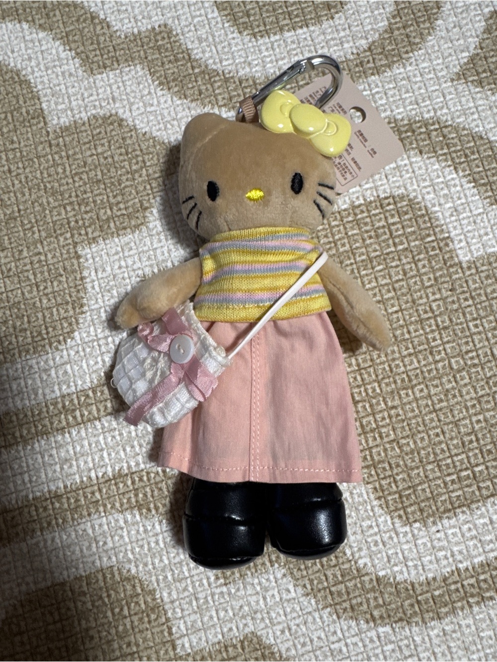 Hello Kitty Plush Keychain in Pink Skirt with Yellow Bow